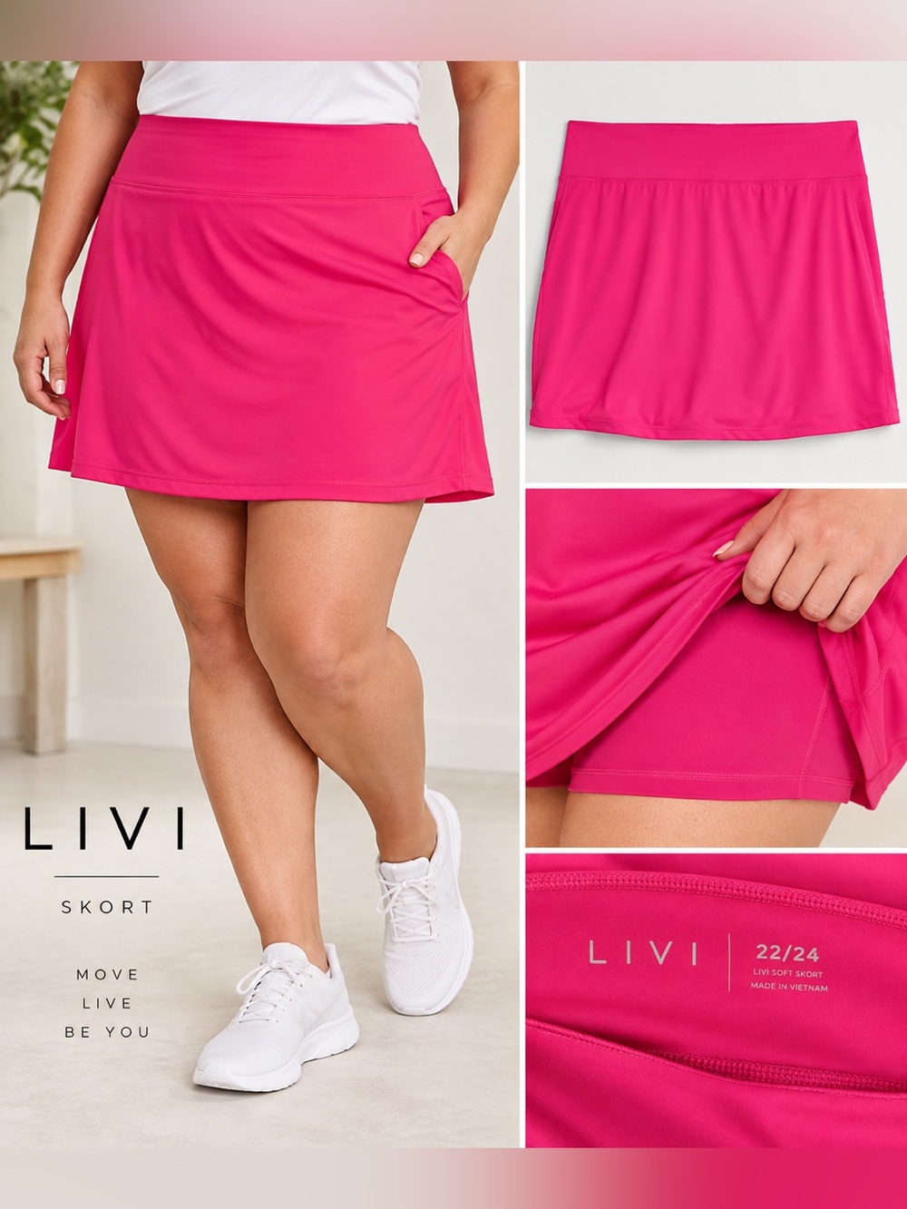 LIVI Active Soft Skort 22/24 Hot Pink Plus Size Athletic Skirt Pockets
